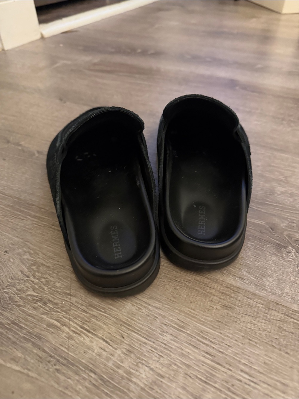 Women's Hermes Black Suede Slip-On Loafers - Picture 2 of 4
